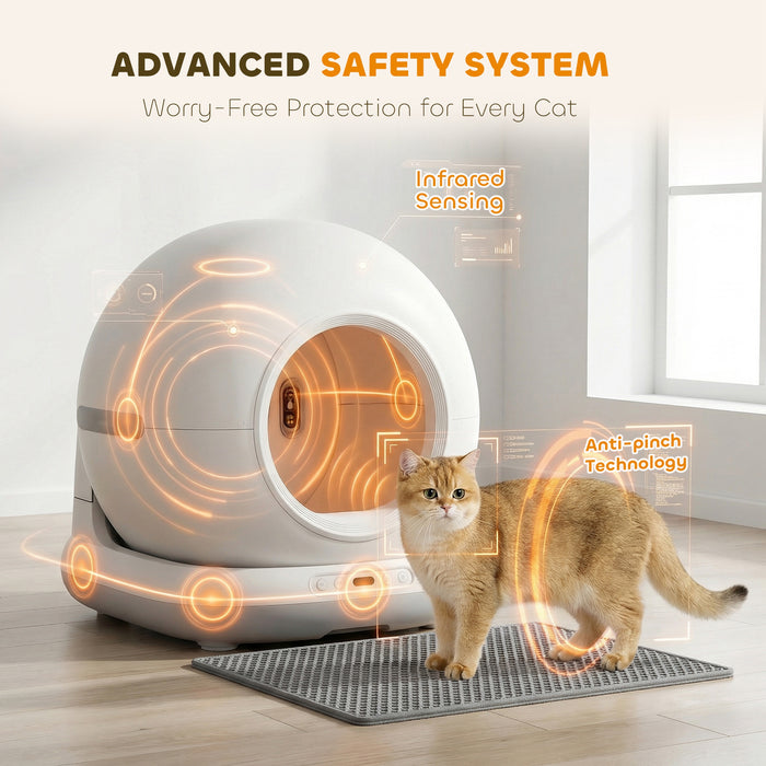 PawHut 72L Self Cleaning Cat Litter Tray Automatic Cat Litter Box APP Control for Multiple Cats