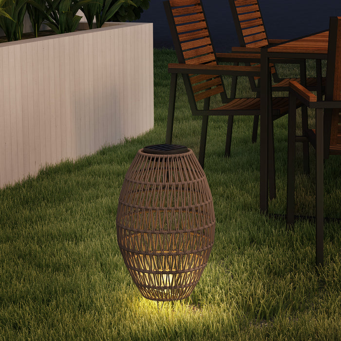 Outsunny Rattan Solar Table Lamp, Garden Solar Lantern with Auto On/Off Light, IP44 Waterproof, Decorative Outdoor Rattan Lamp for Porch, Pathway, Dark Brown