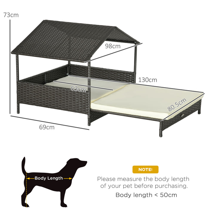 Extendable Rattan Canine Lounge - Water-Resistant Elevated Pet Bed with Removable Cushion - Perfect for Small to Medium Dogs