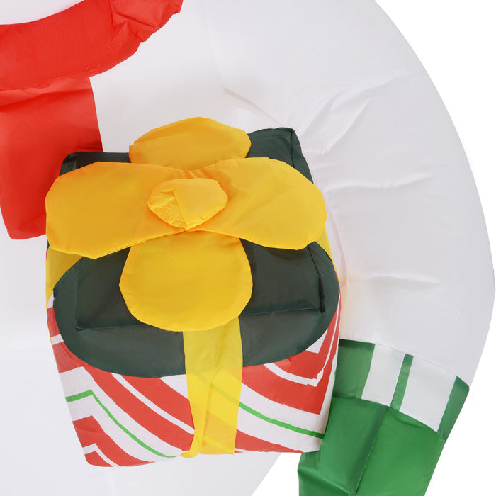 Outsunny 6FT Christmas Inflatable Snowman with Candy Cane and Gift Box, Christmas Blow Up Snowman with Built-in LED Light for Indoor, Outdoor, Party | Aosom UK