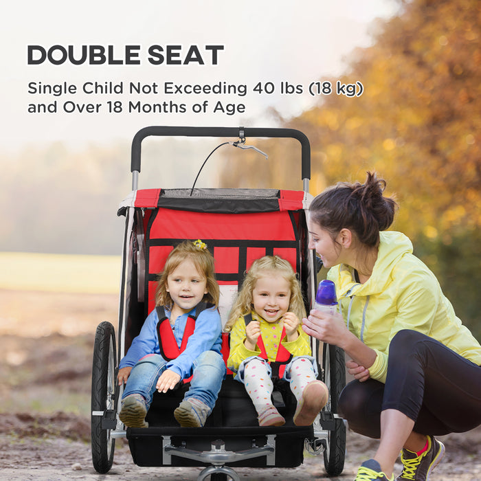 HOMCOM Baby Bike Trailer, Child Bicycle Trailer with 5 Point Harness, Steel Frame, Reflectors, Safety Flag, Hitch Coupler, Red