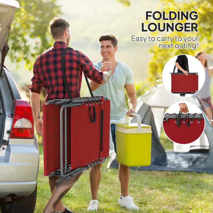 Outsunny Folding Sun Lounger with Side Table, 5-Level Adjustable Reclining Sun Lounger Chair, Portable Garden Recliner Sunbed with Side Pocket, Head Pillow for Patio, Beach, Red