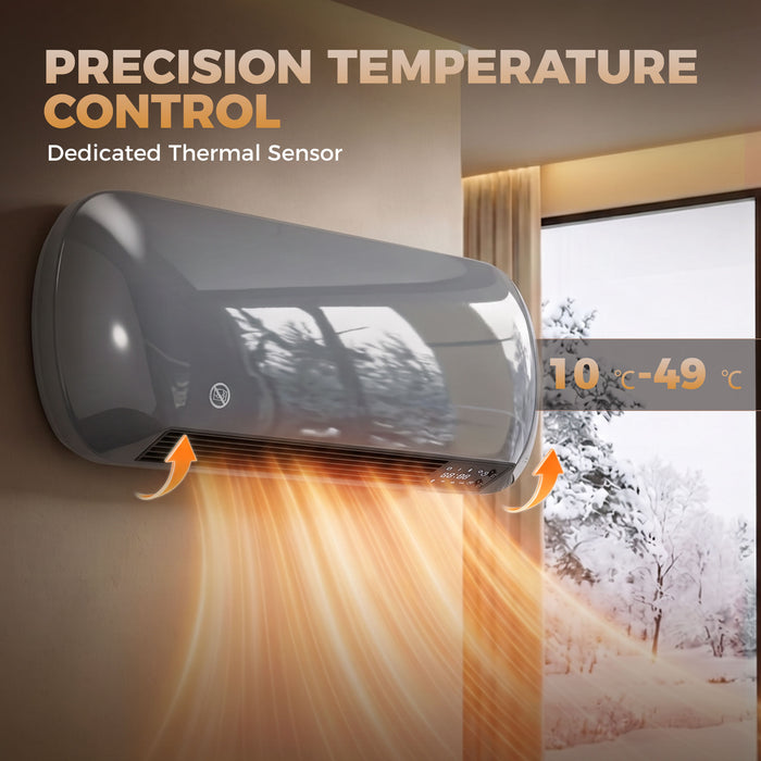 HOMCOM 2000W Ceramic Space Heater, Electric Heater, Wall Mounted, with Fan, Adjustable Thermostat, Weekly Timer, Grey