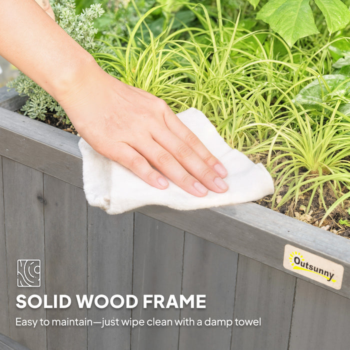 Outsunny Raised Bed with Drainage Holes, Wood Planter with Trellis for Climbing Plants, Dark Grey