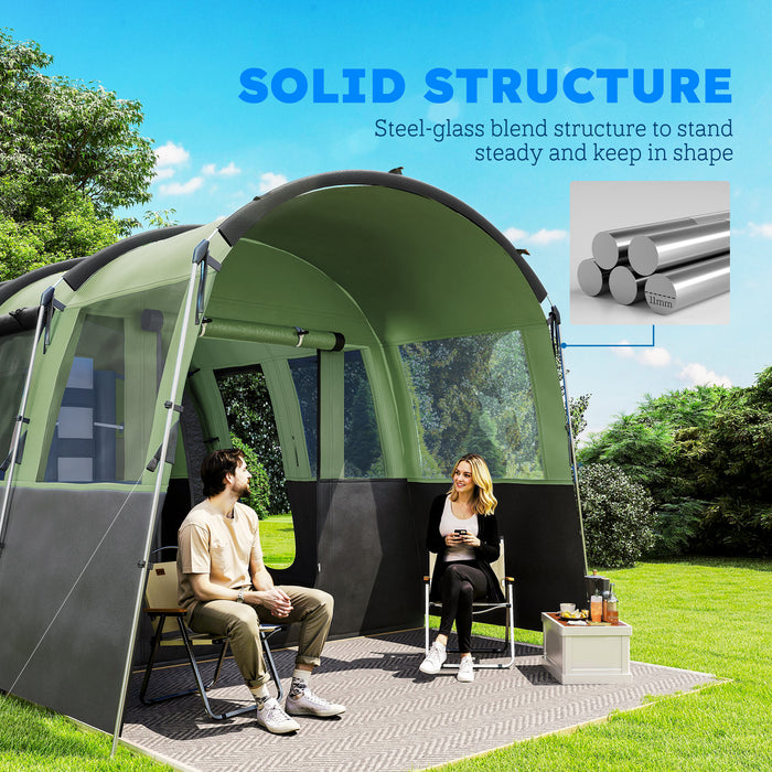 Outsunny 8-Person Camping Tent, Waterproof Family Tent, Tunnel Design, 4 Large Windows, Sleeping Cabins 3000mm Water Column Green