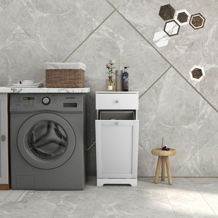 Bathroom Storage Organizer with Built-in Laundry Basket - Foldable Hamper and Drawer Unit for Tidying Washroom Essentials - Space-Saving Solution for Home Laundry Organization