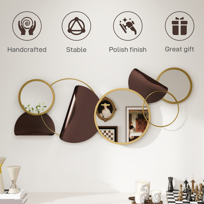 HOMCOM Metal Wall Art, Modern Decorative Mirror Decor, Hanging Home Wall Decoration for Living Room Bedroom Dining Room, Gold Tone