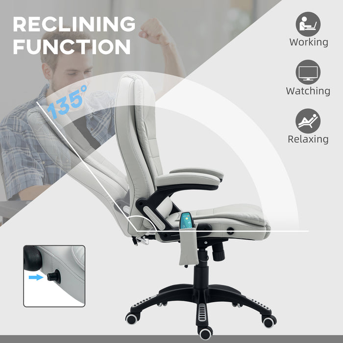HOMCOM Executive Office Chair with Massage and Heat, High Back PU Leather Massage Office Chair with Adjustable Height, Light Grey