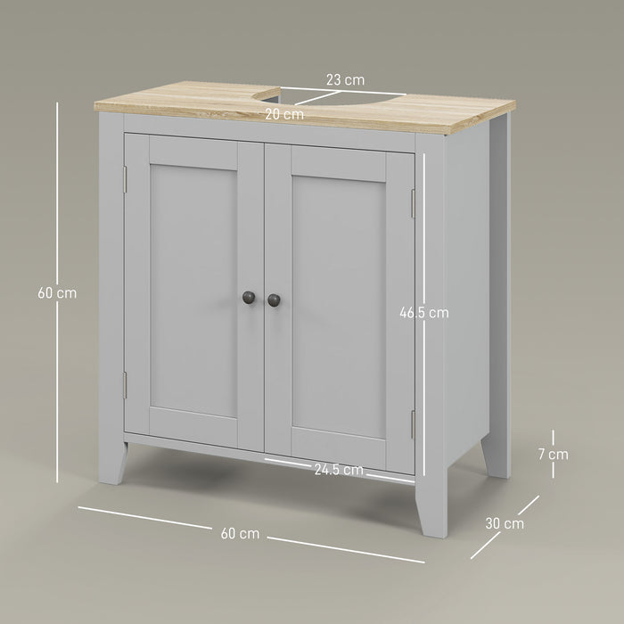 kleankin Under Sink Cabinet, Bathroom Sink Cabinet with 2 Doors, Pedestal Under Sink Design, Freestanding Bathroom Cupboard with Adjustable Shelf, Grey