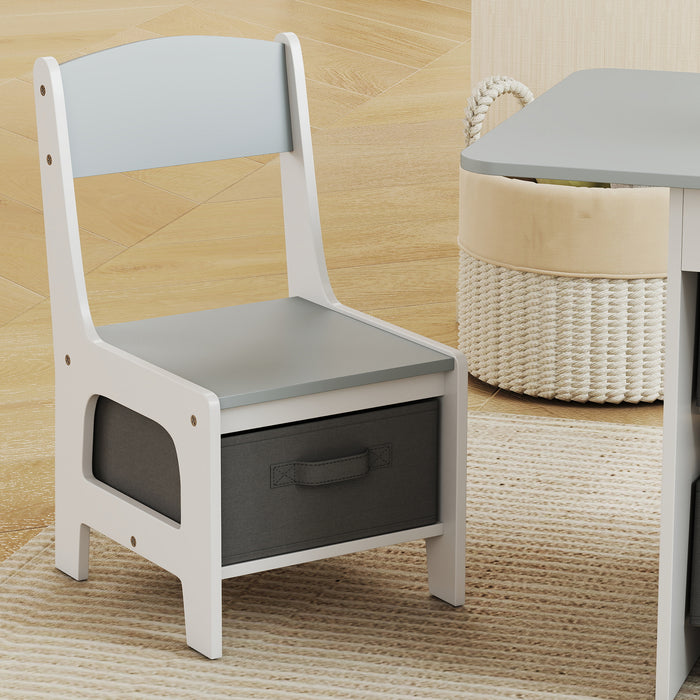 AIYAPLAY Kids Table and Chair Set, Toddler Table and 2 Chairs Set with 6 Removable Drawers, for Boys Girls Ages 3-8, Light Grey