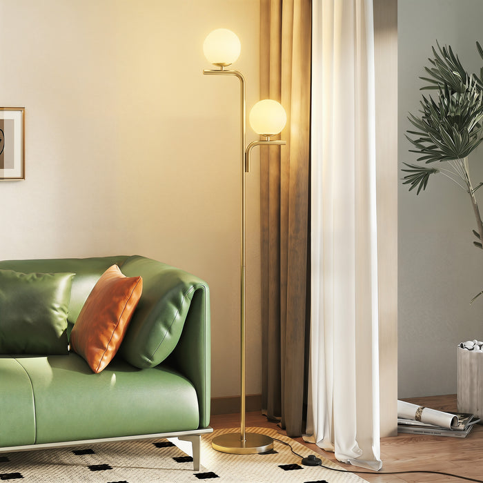 HOMCOM LED Floor Lamp, Modern Standing Lamp with 3 Colour Temperatures, Globe Glass Shades and Foot Switch, Gold Tone