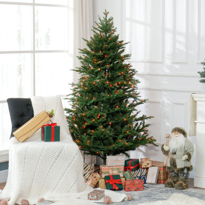 HOMCOM 1.8m/6ft Artificial Christmas Tree with 300 Multicoloured LED Lights, 8 Modes and Remote, Hinged Pre Lit Xmas Tree with Metal Stand for Party Decoration, Green