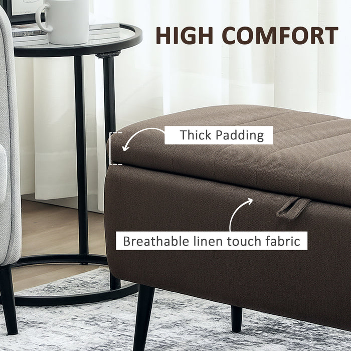 HOMCOM Linen-Look 92 x 31cm Storage Ottoman - Dark Brown