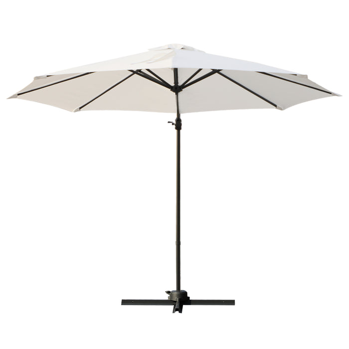 3 Meter Patio Offset Roma Umbrella - Cantilever Hanging Sun Shade Canopy with 360° Rotation and Cross Base, Cream White - Ideal Outdoor Shelter for Garden, Deck, and Poolside