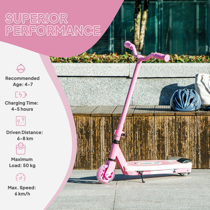 AIYAPLAY Electric Scooter for Kids Ages 4-7, with Auxiliary Rear Wheels, Flashing LED Light and Electric Brake, Kids Electric Scooter for Boys Girls, 6 KM/H & 8 KM, Pink