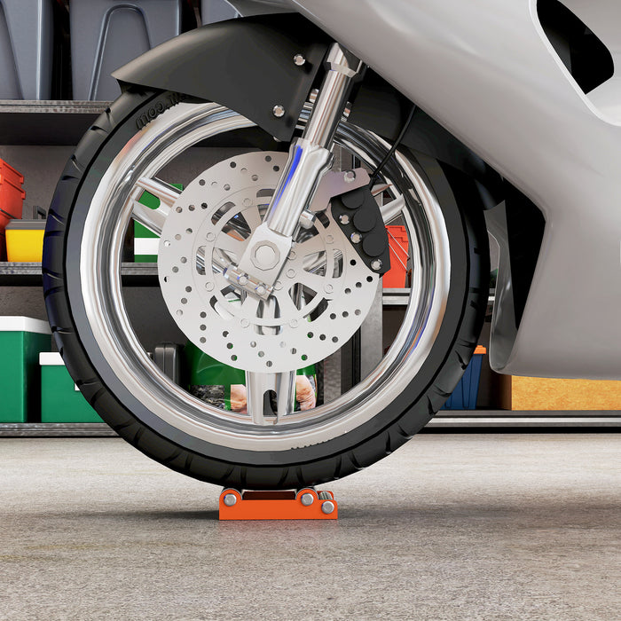 HOMCOM Motorcycle Wheel Cleaning Roller Stand with Steel Frame, Aluminium Rollers, Motorcycle Maintenance Stand for Tyre Cleaning and Chain Lubrication, Fit Tyre Width < 180mm, Bikes < 485lb, Orange