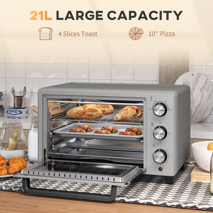 HOMCOM 21L Mini Countertop Oven, 100°C-230°C Adjustable Temp - Silver Tone