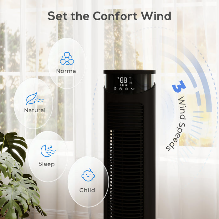 HOMCOM Tower Fan with WiFi Control Standing Floor Fan with Remote Control 116 cm Black