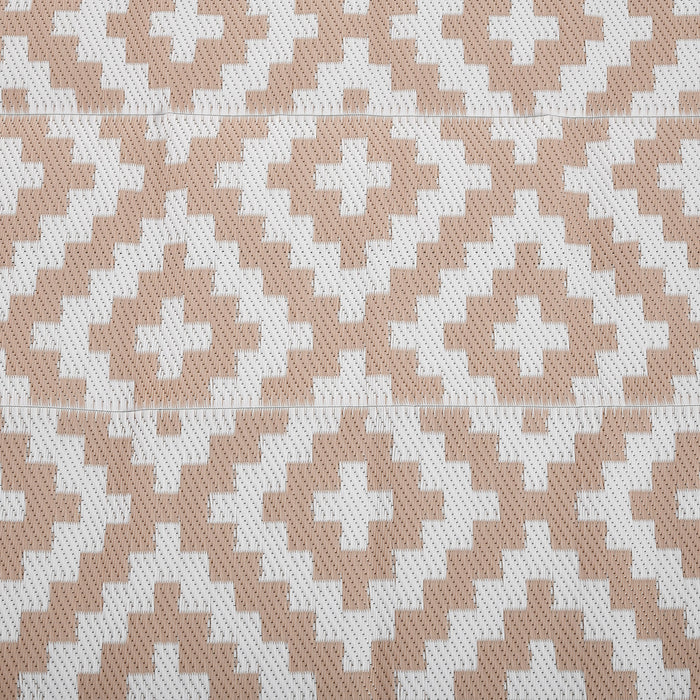 Outsunny Reversible Outdoor RV Rug, Patio Floor Mat, 274 x 182 cm Plastic Straw Rug for Garden, terrace, Beach, Camping, Coffee & White