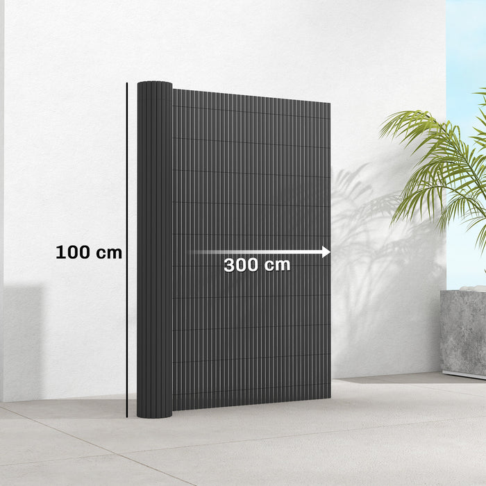Outsunny 2Pcs Plastic Privacy Screening Fence, 1m x 3 m Waterproof Windbreak Fence, Dark Grey