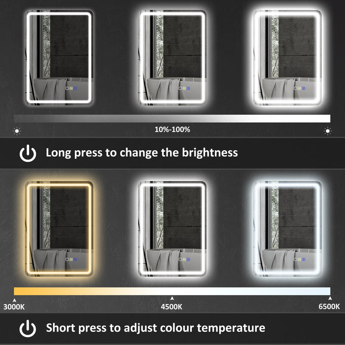 HOMCOM 50 x 70 cm Bluetooth LED Bathroom Mirror with Anti-Fog - Silver Tone