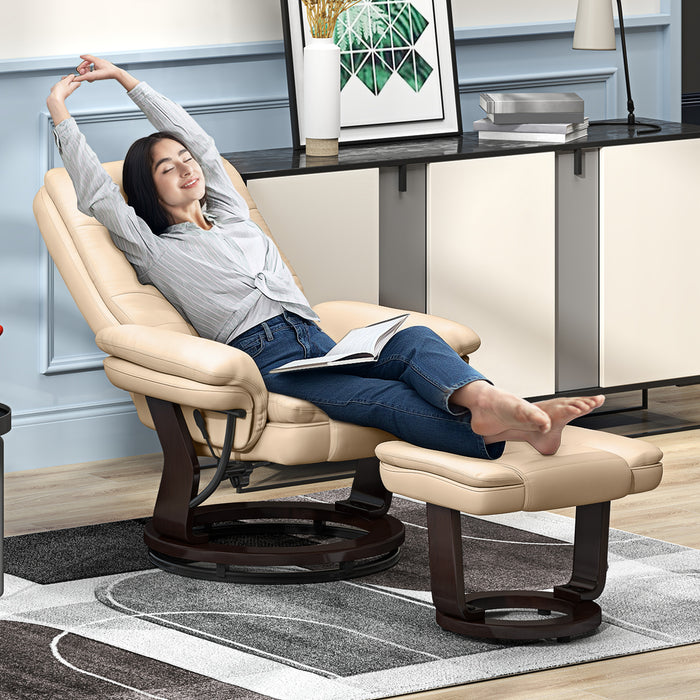 HOMCOM Faux Leather Extra-Padded Reclining Chair & Footstool Beige