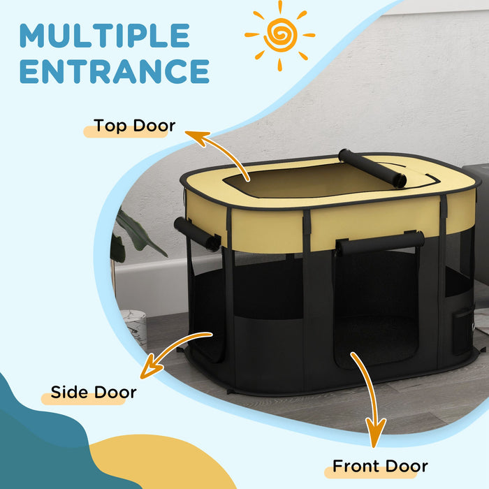 Foldable Canine Playpen - Indoor/Outdoor Pet Enclosure with Convenient Storage Bag - Ideal for Puppy Play & Training, Yellow