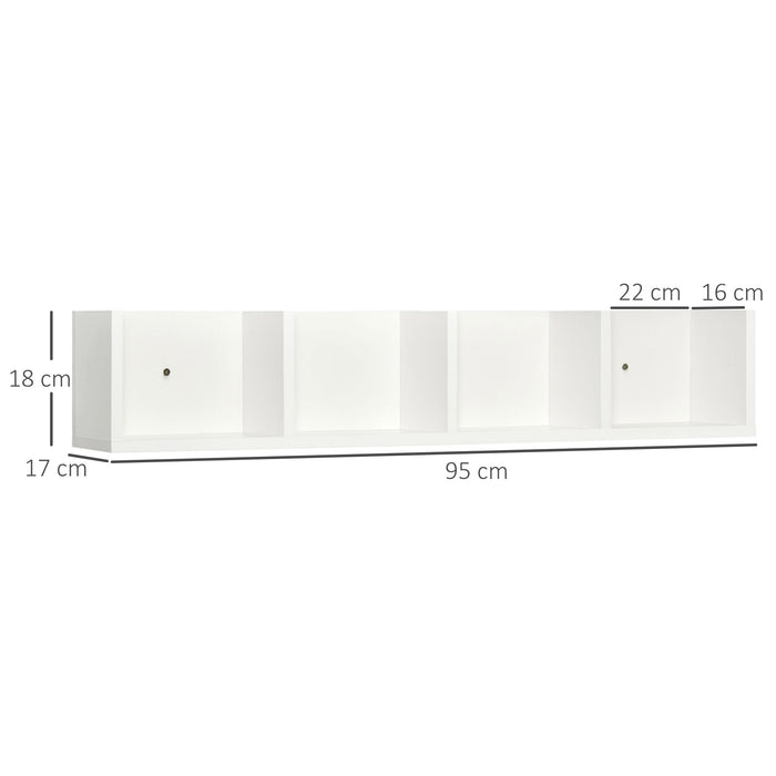 HOMCOM Wall Mount 84 CD / 56 DVD/Blu-ray/ Media Storage Rack 4 Cubes, Wooden Shelf Organiser Unit Bookcase Display, Set of 2, White