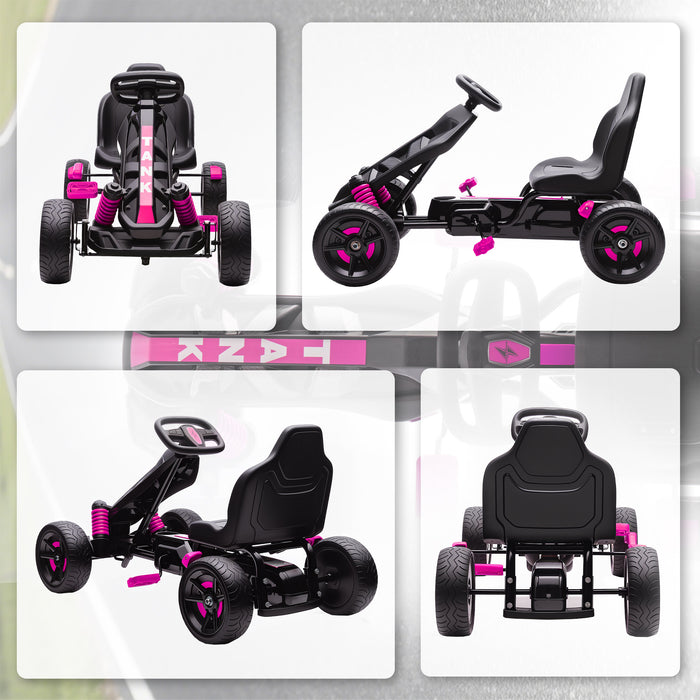 AIYAPLAY Pedal Go kart for Kids Ages 3-6 Years, with Automatic Clutch, Brake, EVA Anti-Slip Wheels, Pink