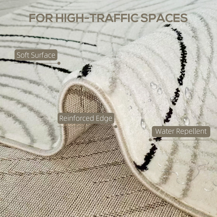 HOMCOM Modern Area Rug, Swirl Pattern Machine Washable Rug, Allergy-Friendly Floor Carpet for Living Room, Bedroom, Dining Room, Home Office, 170 x 120 cm, Cream White