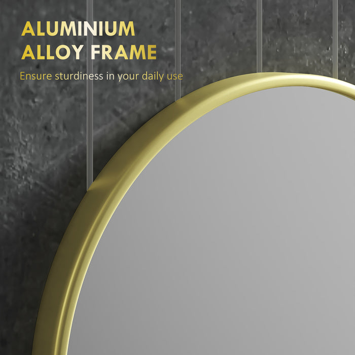 Round Gold-Tone Bathroom Mirror - Modern Aluminum-Framed Wall-Mounted Vanity, 60cm - Easy Installation for Living Room & Entryway Decor