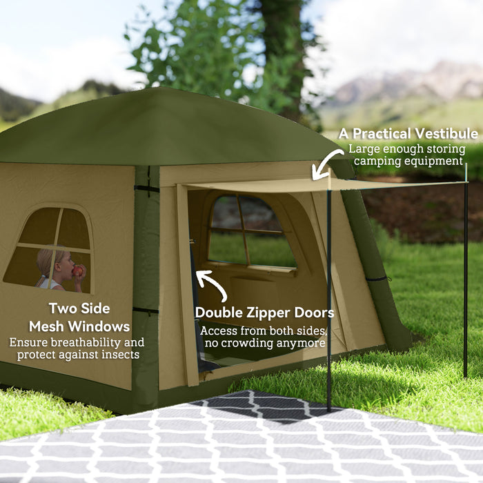 Outsunny Inflatable Camping Tent w/ Hand Pump, Easy Setup 1/2 Person Blow Up Tent Waterproof 190T Taffeta w/ Mesh Windows, Doors and Carry Bag, Brown