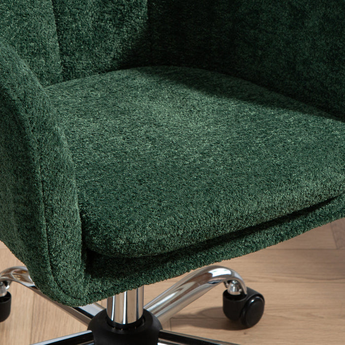 HOMCOM Snow Flannel Office Chair with Padded for Home - Dark Green