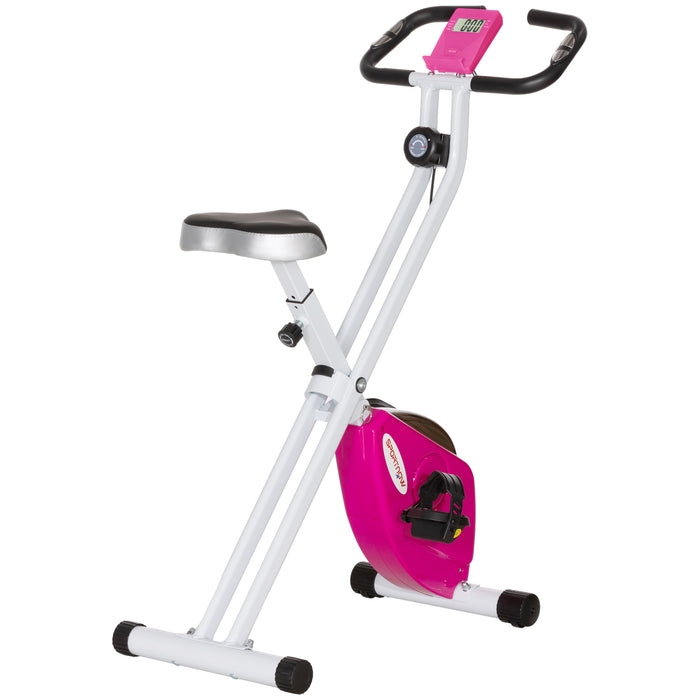 SPORTNOW Folding & Quiet Exercise Bike with 8-Level Magnetic Resistance and Heart-Rate Sensor for Home Gym, Pink and White