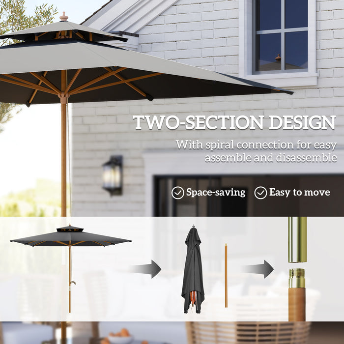 Outsunny 3x3(m) Garden Sun Umbrella with Double Tier - Black