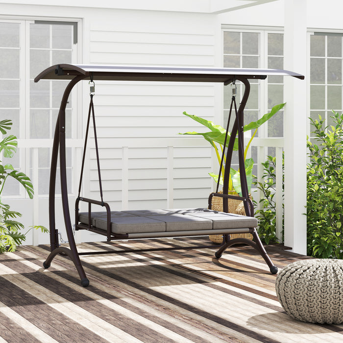 Outsunny 3 Seater Garden Swing Seat Bed, Convertible Swing Chair Bench with UPF30+ Adjustable Canopy, Cushioned Seat and Weather Resistant Steel Frame, Grey