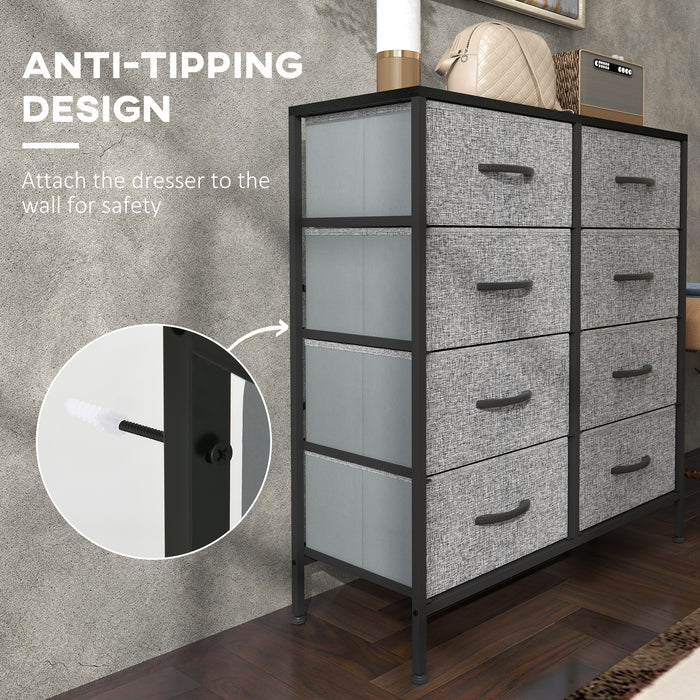 HOMCOM Fabric Chest of Drawers, Industrial Storage Bedroom Dresser with 8 Fabric Drawers, Steel Frame and Wooden Top for Nursery, Living Room, Hallway, Black