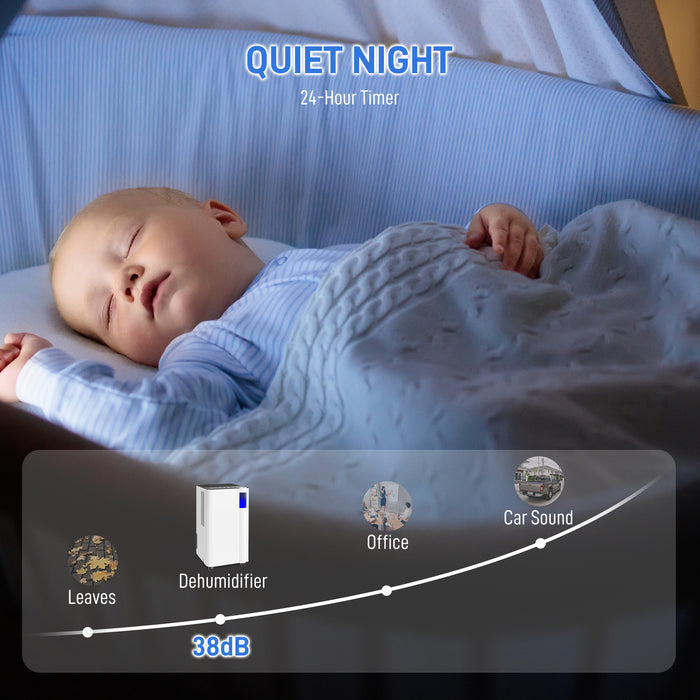 HOMCOM 12L/Day Dehumidifier with Continuous Drainage, 2L Water Tank, 24H Timer, Digital Humidity Display, Filter, Auto Defrost, Children Lock, Dehumidifier for Home Damp, Bedroom, Laundry Drying