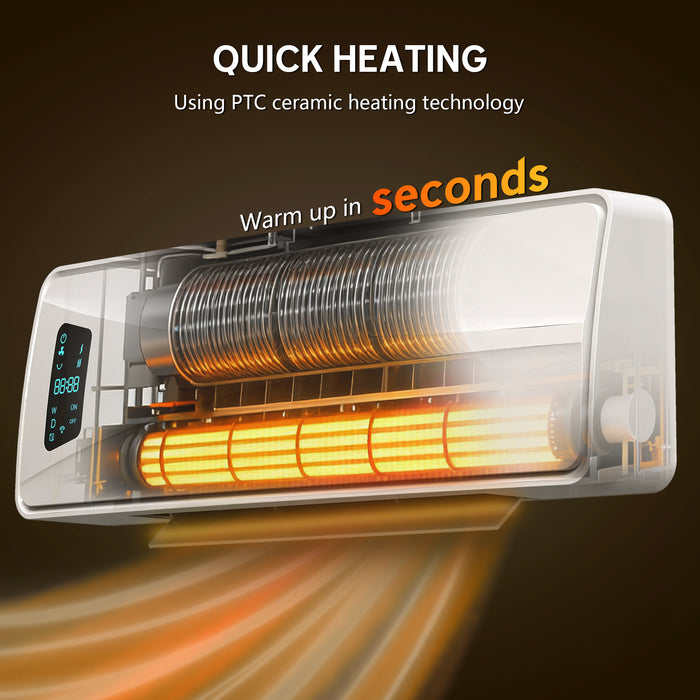HOMCOM 2000W Ceramic Electric Heater with Fan, Adjustable Thermostat, Wall Mounted - White