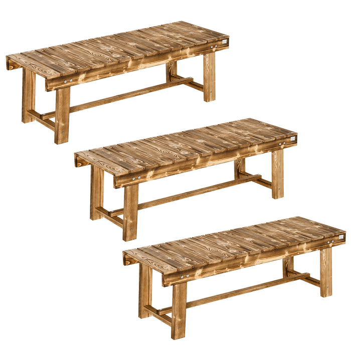 2-Seater Wooden Bench Set for Outdoor/Indoor - Garden Patio Loveseat, Fir Wood, Carbonised Finish - Ideal for Couples, 110L x 38W x 35H cm