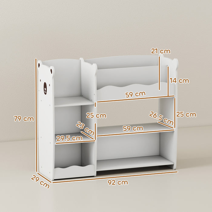 AIYAPLAY Kids Toy Storage Unit, Bear Design Kids Bookshelf and Toy Organiser, for Bedroom, Nursery, Playroom, White