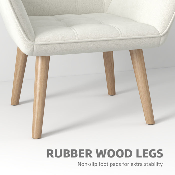 HOMCOM Accent Chair, Arm Chair with Wide Arms, Slanted Back, Thick Padding and Rubber Wooden Legs for Living Room, Cream White | Aosom UK