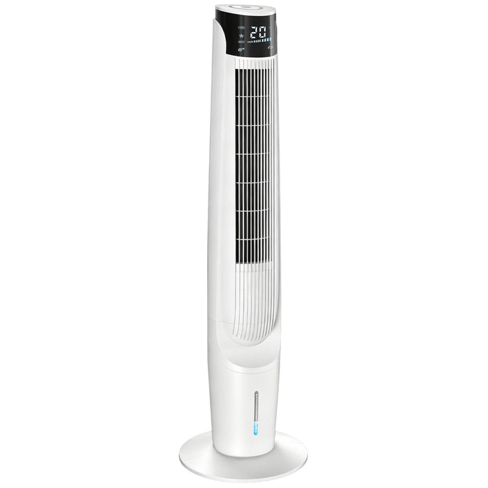 HOMCOM Air Cooler with LED Display and Remote Control, Oscillating Ice Cooling Fan with 3 Speeds, 4 Modes, 12 Hour Timer, White