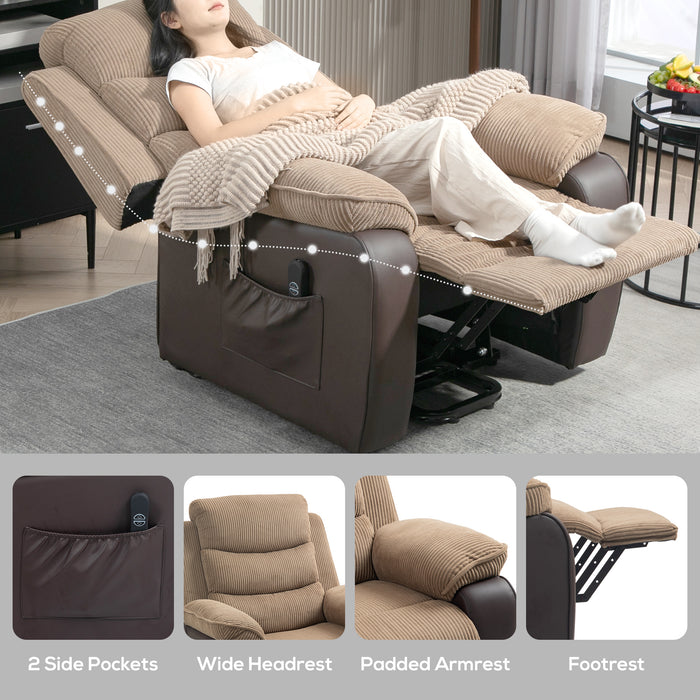 HOMCOM Power Lift Recliner Chair for Elderly, Patchwork Design Oversized Electric Riser and Recliner Armchair for Living Room with Remote Control and 2 Side Pockets, Brown
