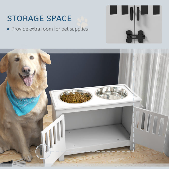 Elevated Pet Feeder Station with Food & Water Bowls - Built-in Storage for Convenience - Ideal for Large Dog Breeds, White Finish