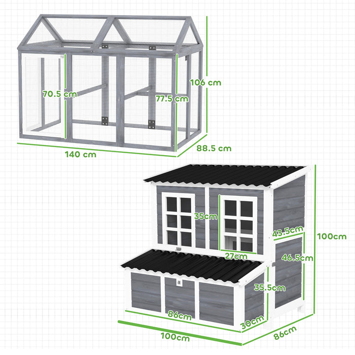 PawHut 2-Piece Wooden Chicken Coop and Run Set, Poultry Run Cage with Nesting Box, Slide-Out Tray, Roof, Perch