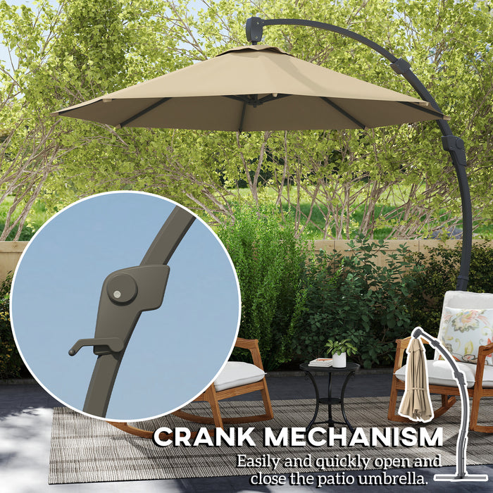 Outsunny 3(m) Garden Cantilever Parasol, Round Overhanging Umbrella with Crank Handle, Cross Base, Aluminium Frame and 360° Rotation, Banana Patio Umbrella for Outdoor Sun Shade, Khaki
