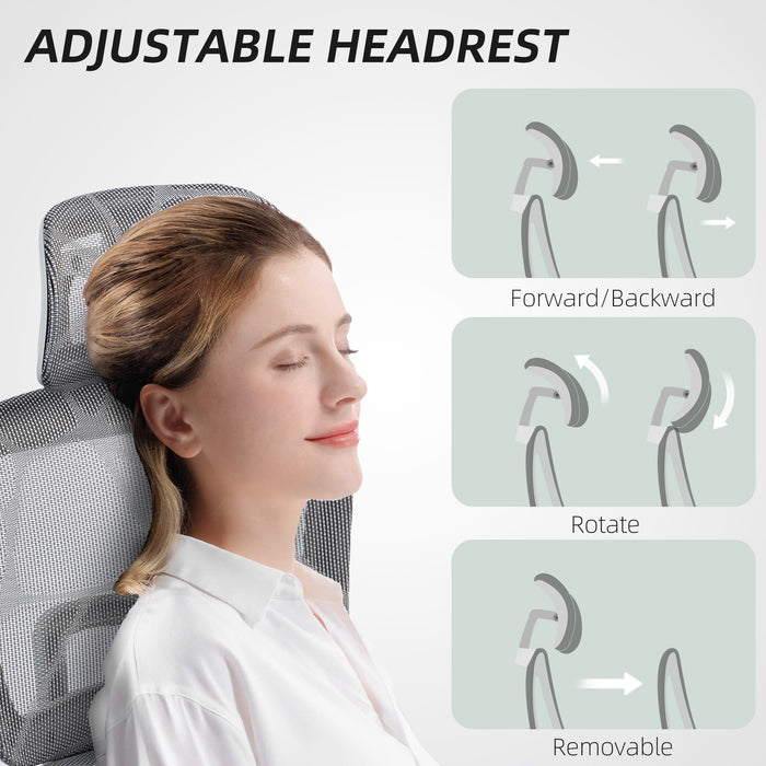 HOMCOM Multi-Adjustable Mesh Office Chair - Grey and White