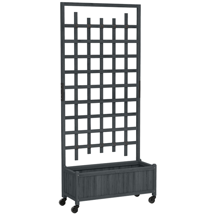 Outsunny Wooden Trellis Planter, Raised Garden Bed with Wheels, to Climb and Grow Vegetables, Herbs and Flowers, Grey