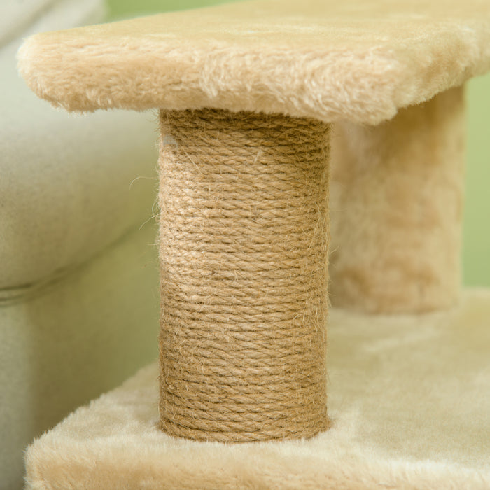 PawHut Adjustable Cat Steps, with House & Hanging Toy Ball - Beige | Aosom UK